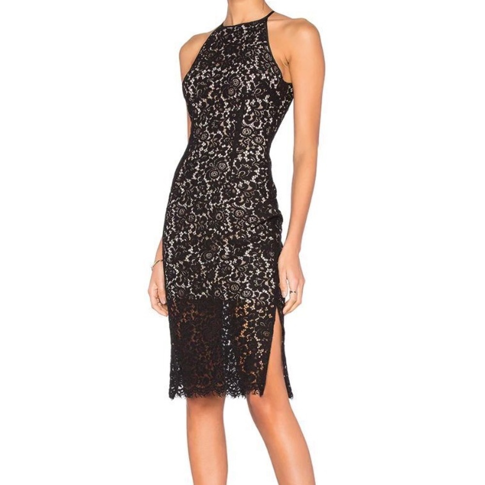 Keepsake Let It Happen Sleeveless Midi Dress in Black Lace Size Large